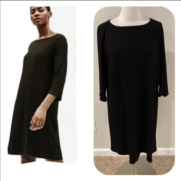 Eileen Fisher Black Tencel Stretch Rib Shift Dress - Picture 1 of 10